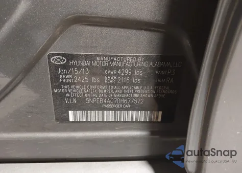 2013 Hyundai Sonata Gls z USA, uszkodzony, nr VIN 5NPEB4AC7DH677572